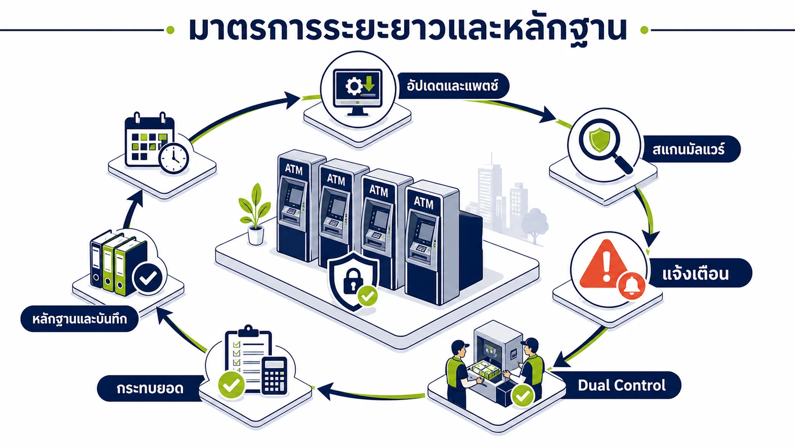 ภาพอินโฟกราฟิกอธิบาย: มาตรการระยะยาว: เครือข่าย SDMS การเข้ารหัส และการแจ้งเตือน