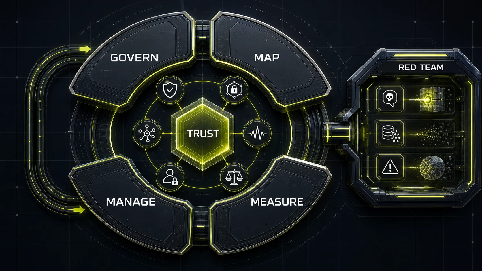 Infographic explaining: Four functions that move teams from policy to decisions