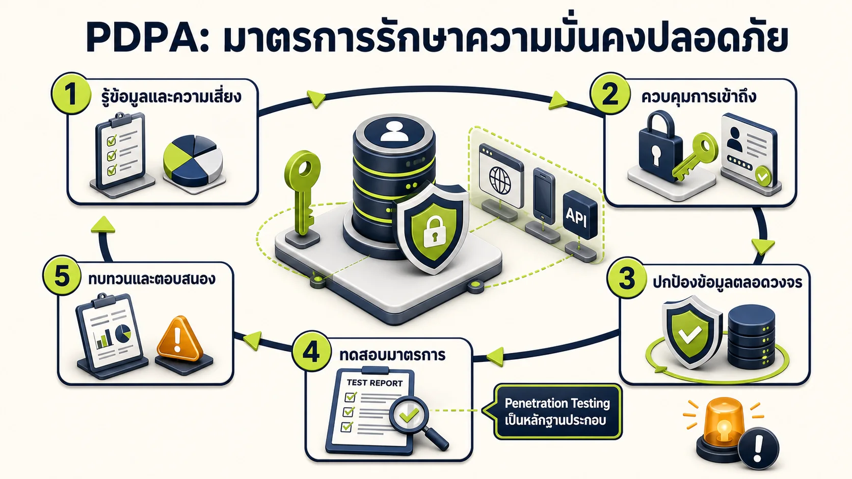 ภาพอินโฟกราฟิกอธิบาย: การทดสอบเพื่อสนับสนุนมาตรการความมั่นคงปลอดภัยของ PDPA