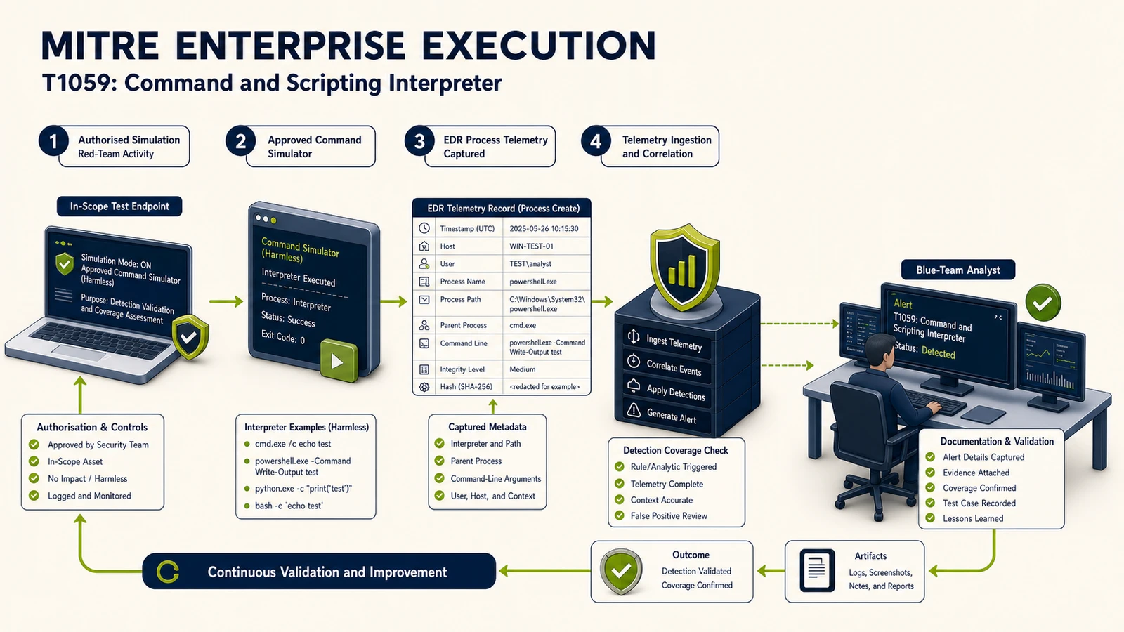 ภาพจำลองการทดสอบ Execution ด้วย T1059 Command and Scripting Interpreter