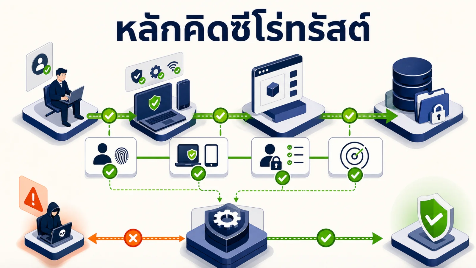 ภาพอินโฟกราฟิกอธิบาย: หลักคิด Zero Trust และขอบเขตการนำไปใช้
