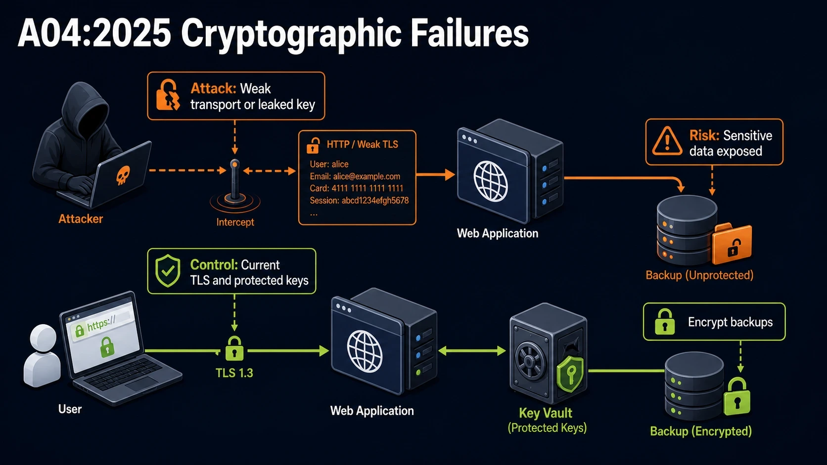 A04:2025 attack path against a victim application and its mitigating control